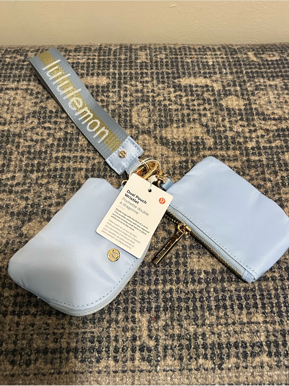 lululemon athletica Light Blue Dual Pouch Wristlet with Branded Strap